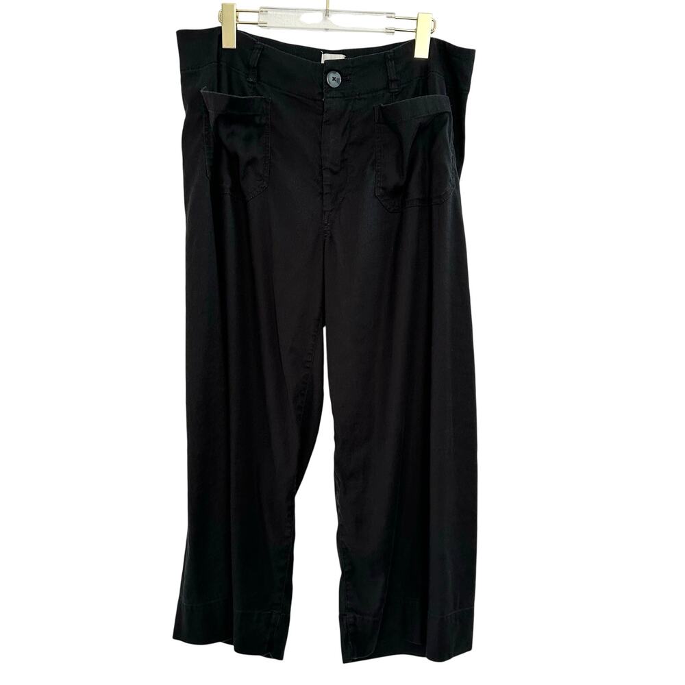 Maeve Anthropologie The Colette Linen Pant Women 16W Black Cropped Wide Leg‎